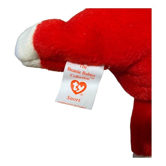 Ty Beanie Baby Snort The Bull Plush Toy Red & White Collectible 1990s Original T - Picture 9 of 10